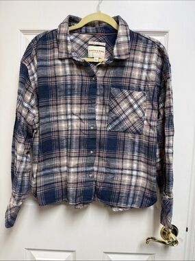 Scotch & Soda Navy, Brown & Cream Plaid Button-Down Shirt